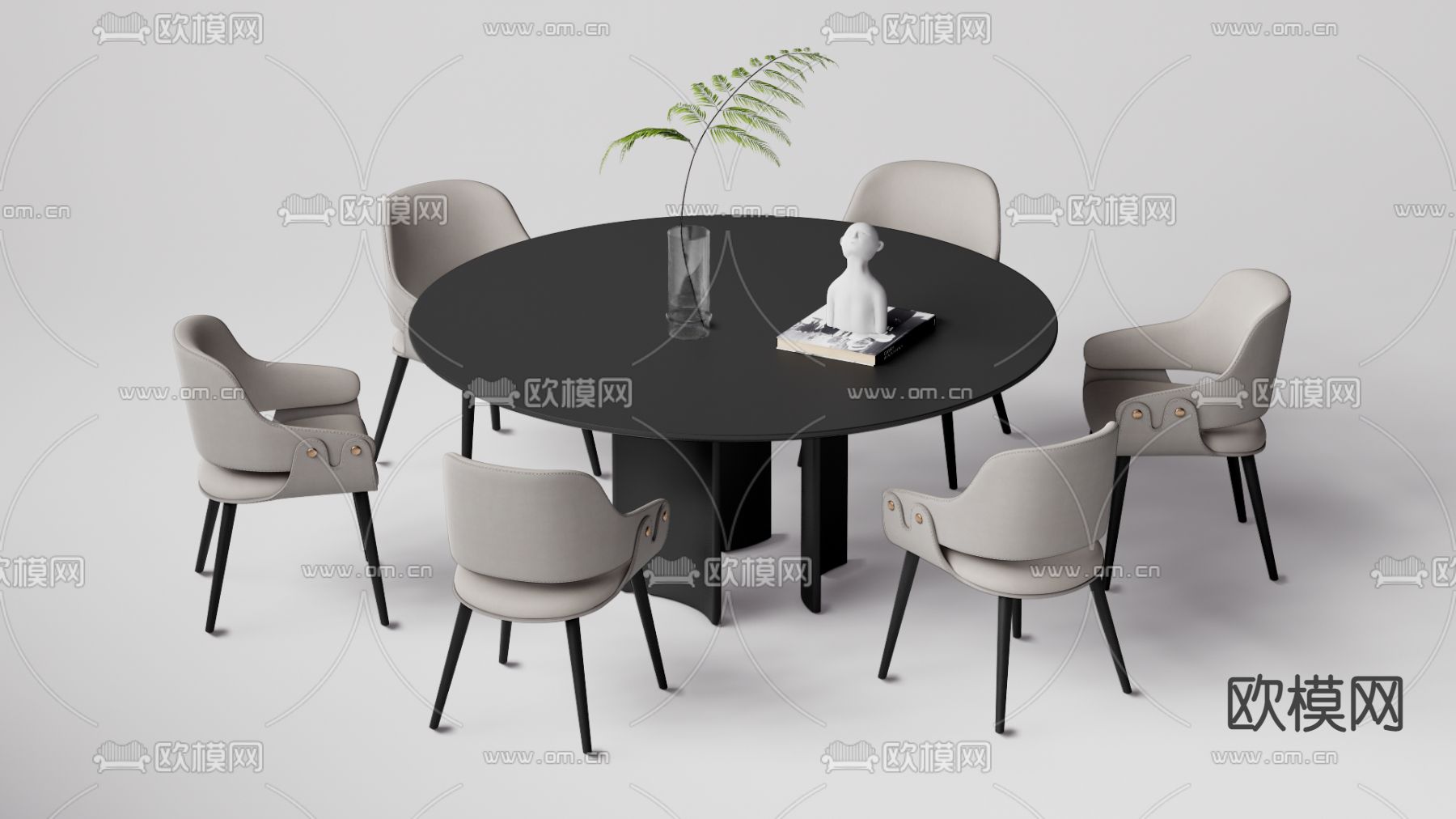 现代圆形餐桌椅su模型下载（渲染图1）