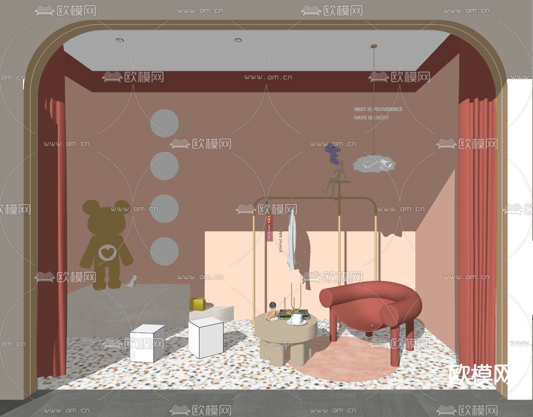 现代服装店橱窗su模型下载