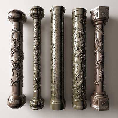  中式盘龙柱雕花柱子su模型 