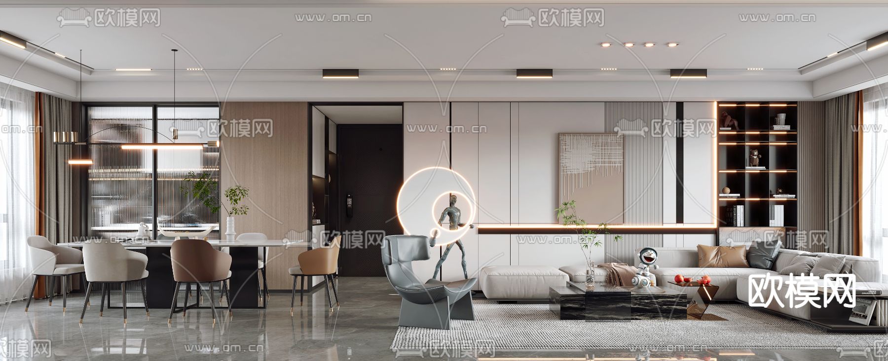 现代客厅餐厅3d模型