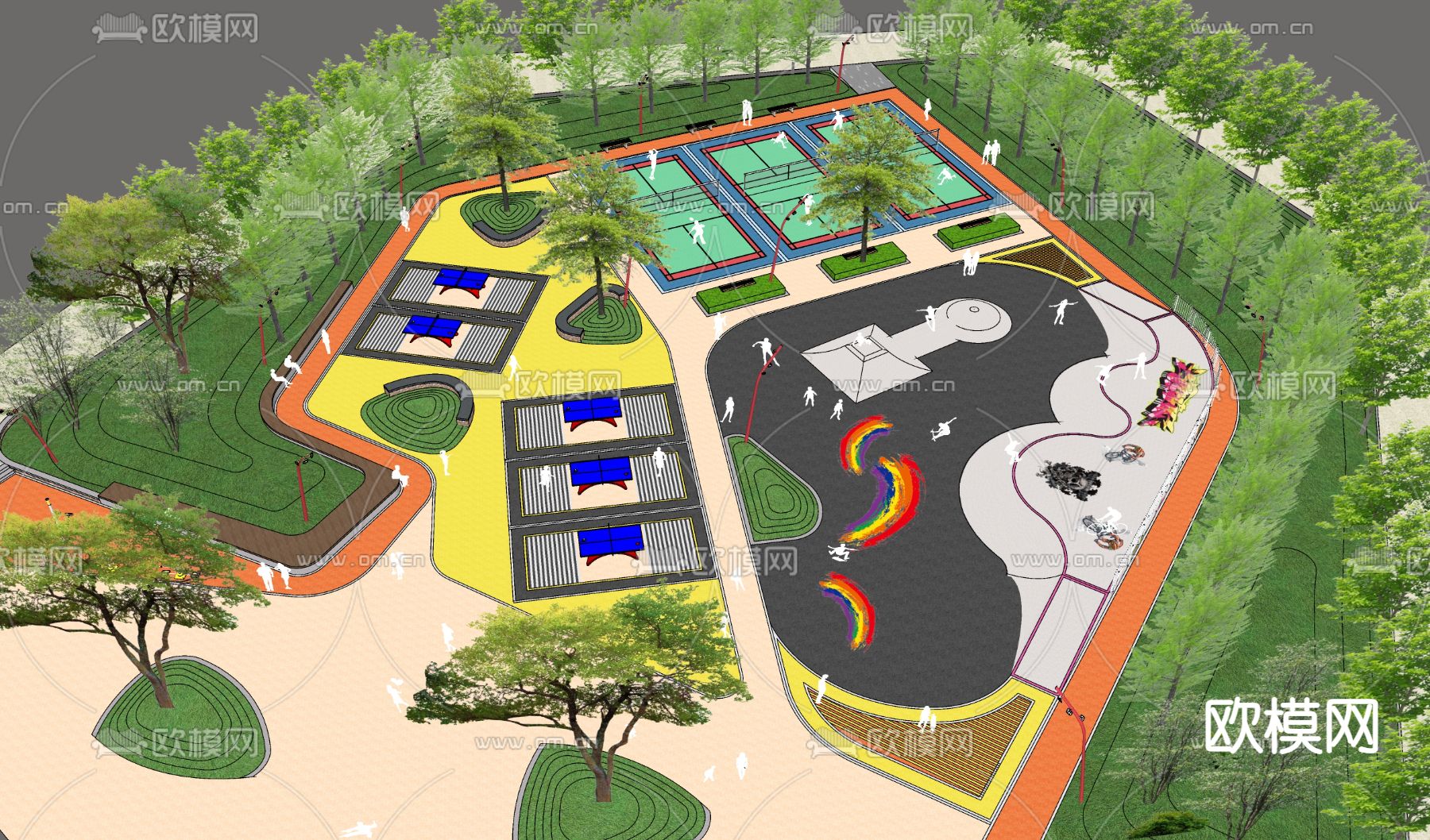 现代滑板公园游乐园su模型下载（渲染图1）