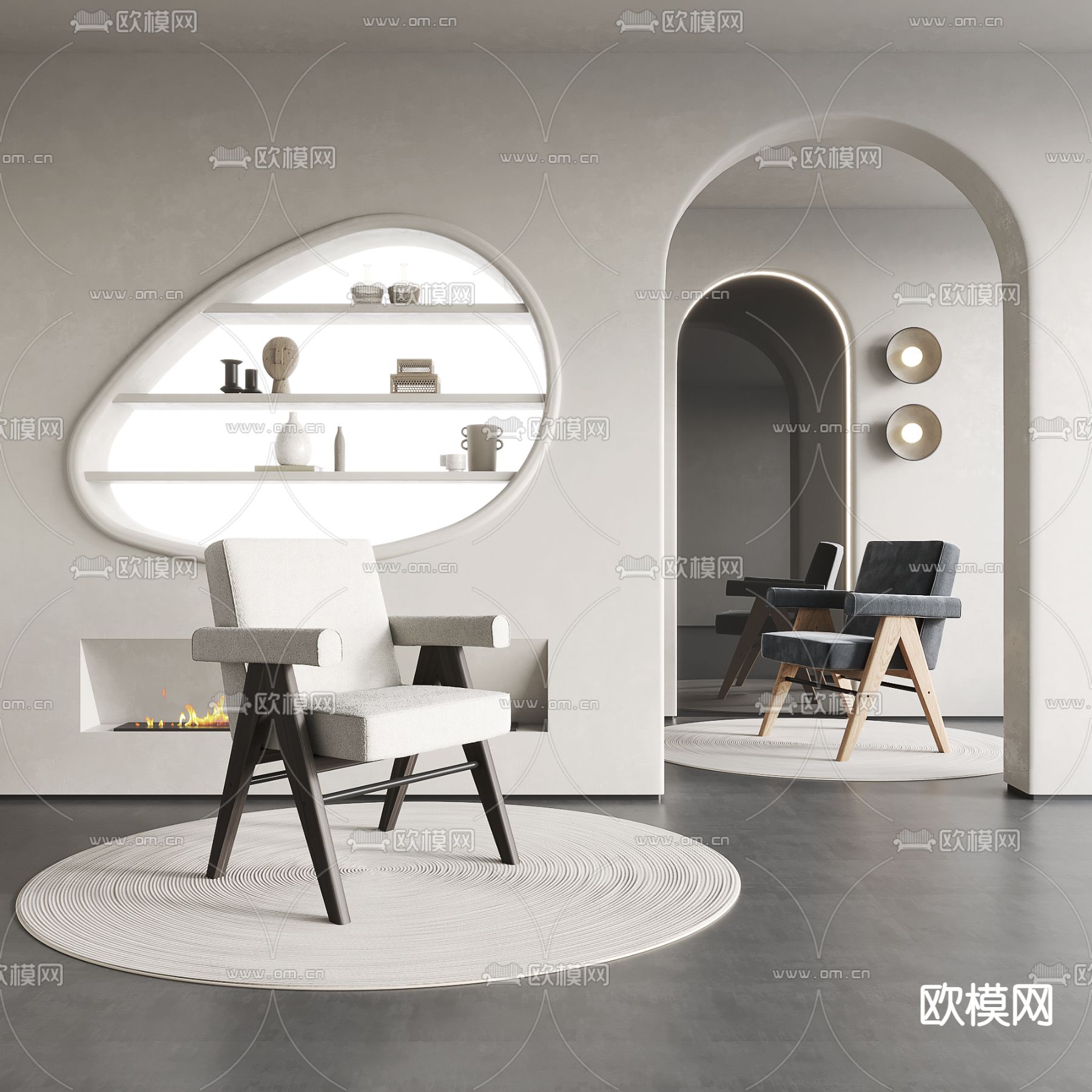 侘寂风布艺休闲椅3d模型