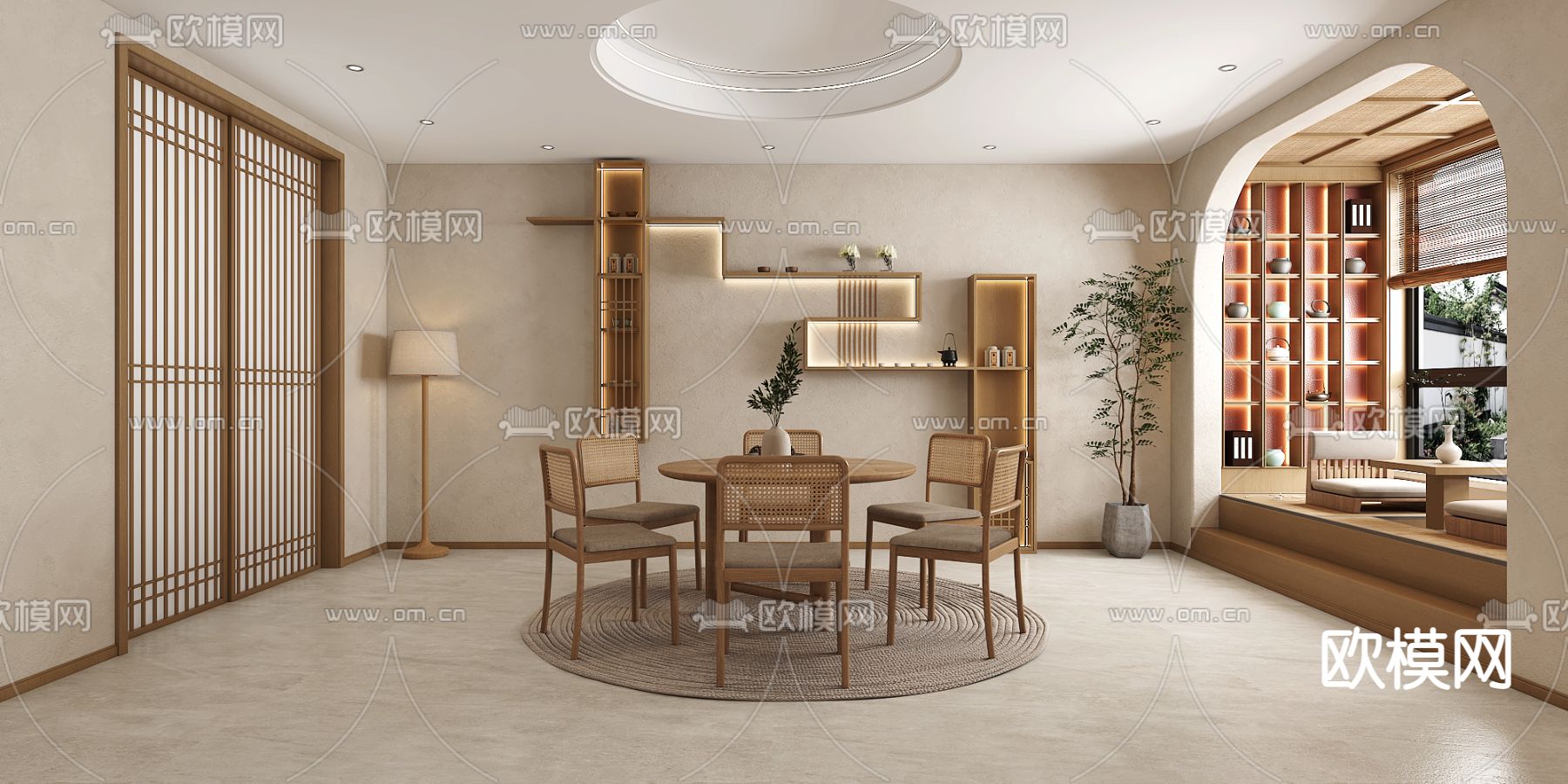 现代原木餐厅包房3d模型下载_ID12061019_3dmax免费模型-欧模网