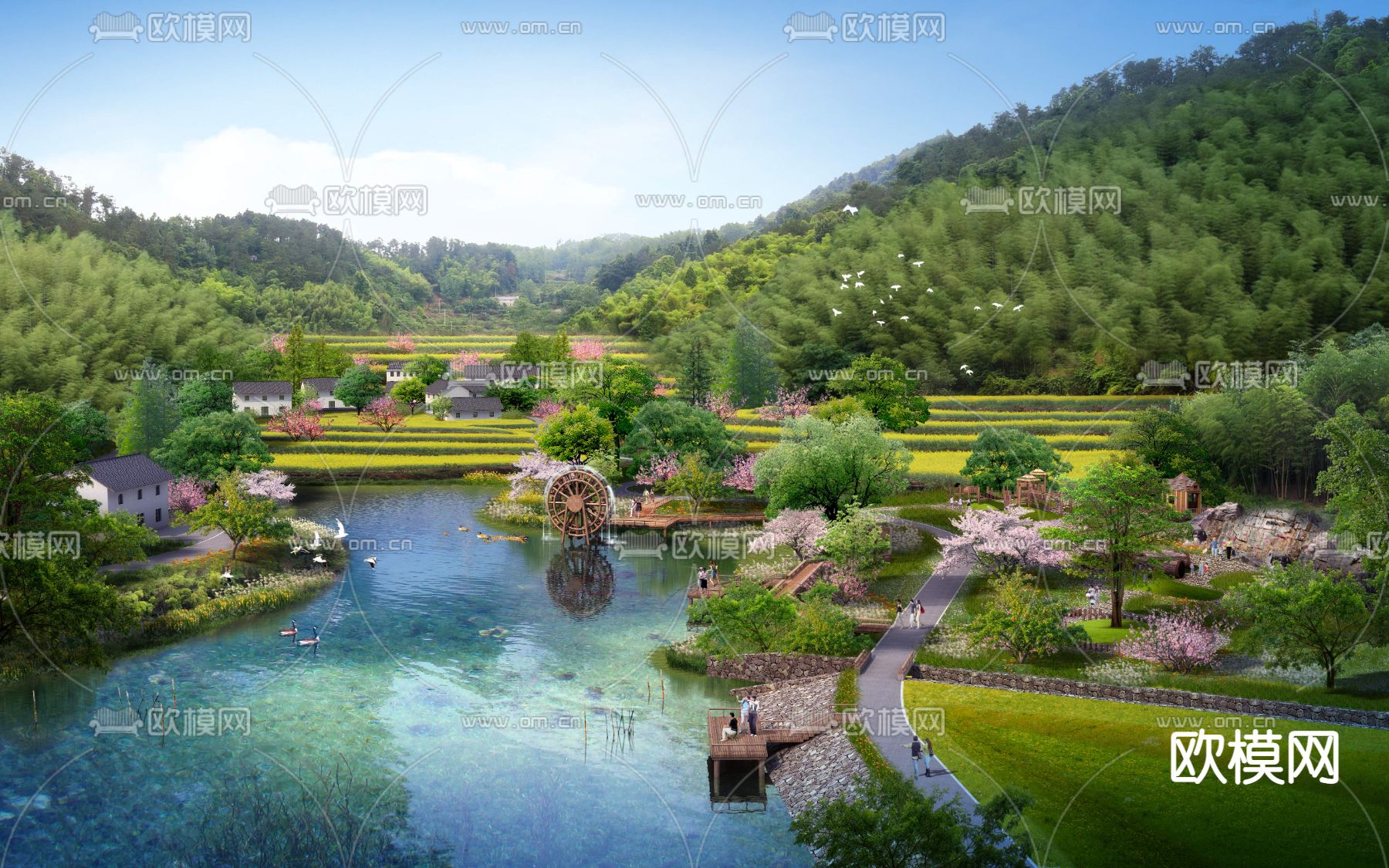 现代湿地田园园林景观psd下载