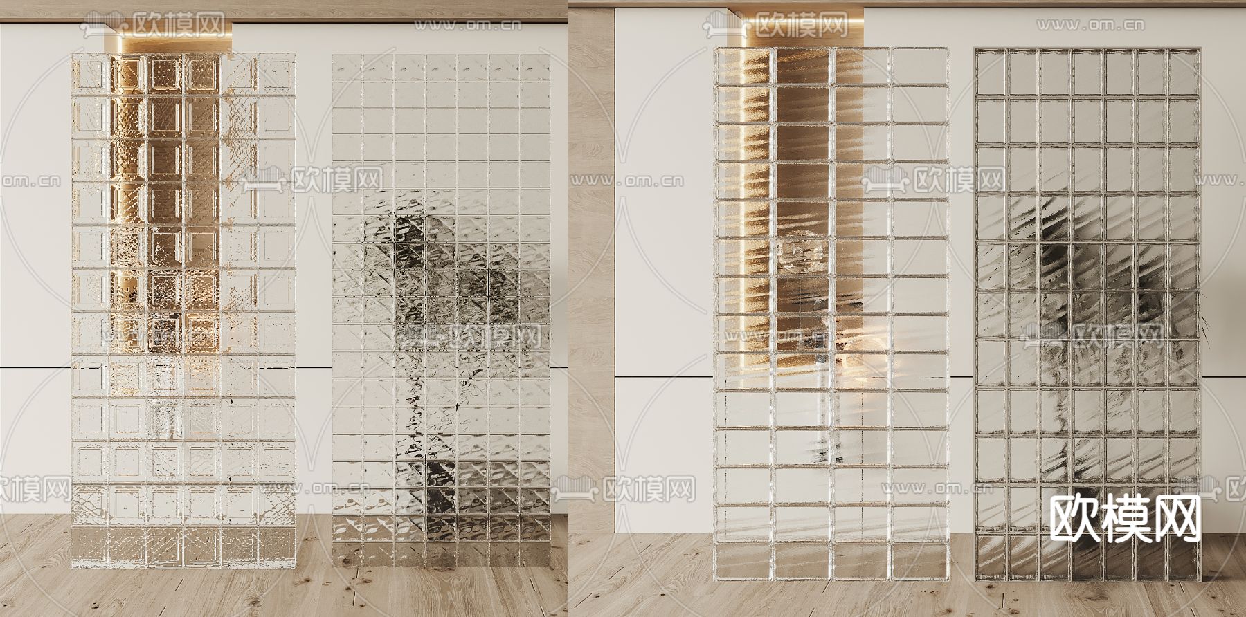 现代水纹玻璃砖屏风隔断3d模型下载