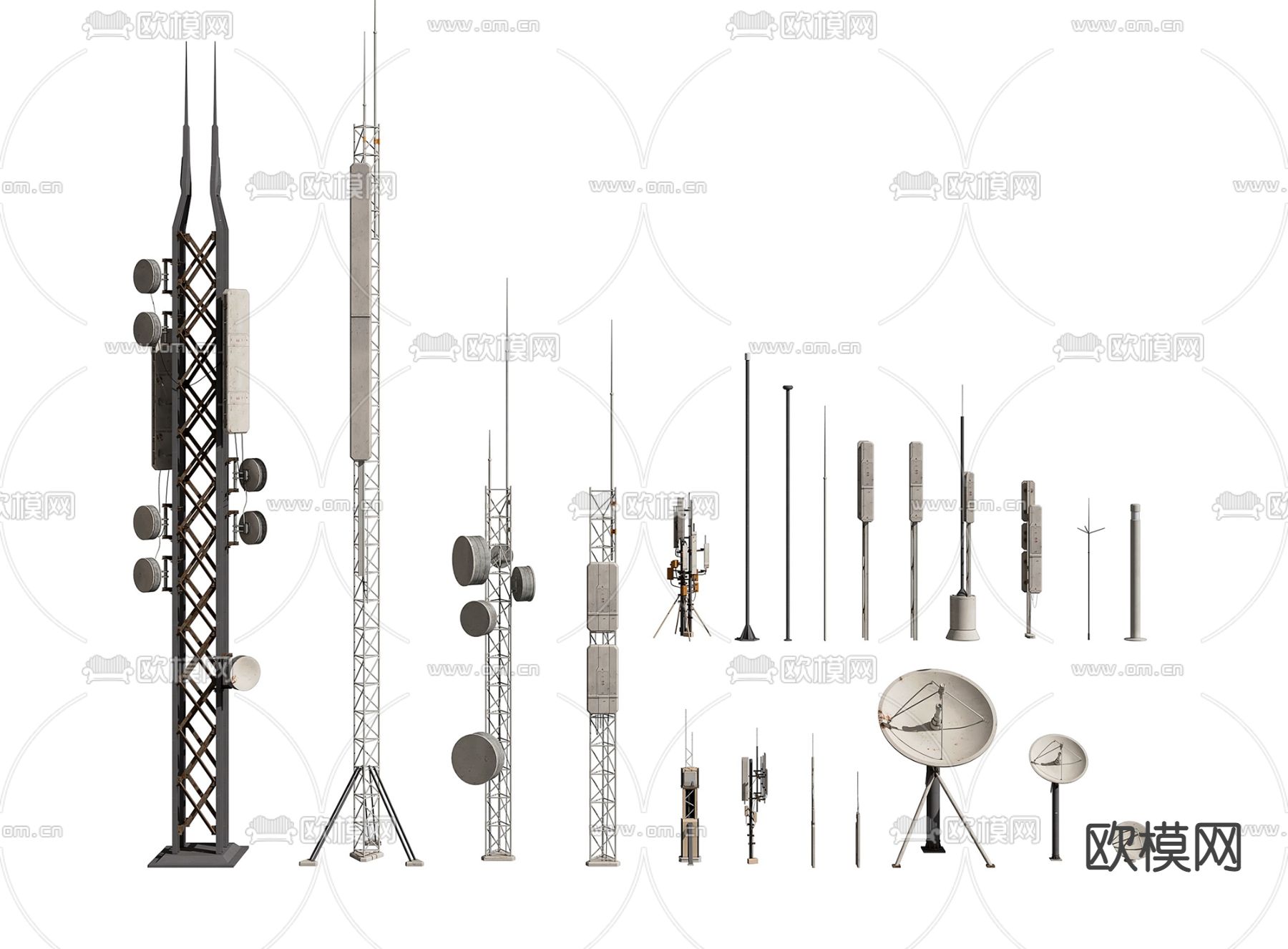 现代信号发射塔通讯塔su模型下载（渲染图1）