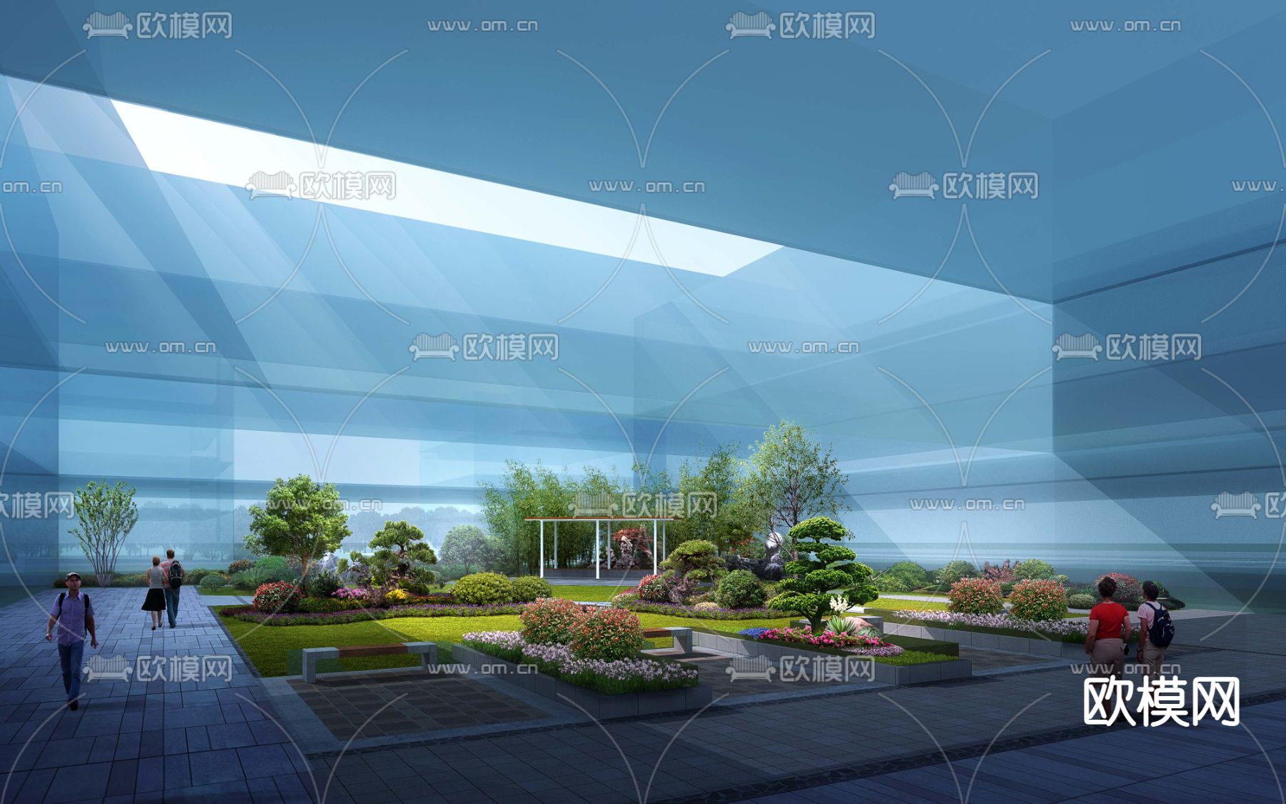 现代内庭小公园园林景观psd下载