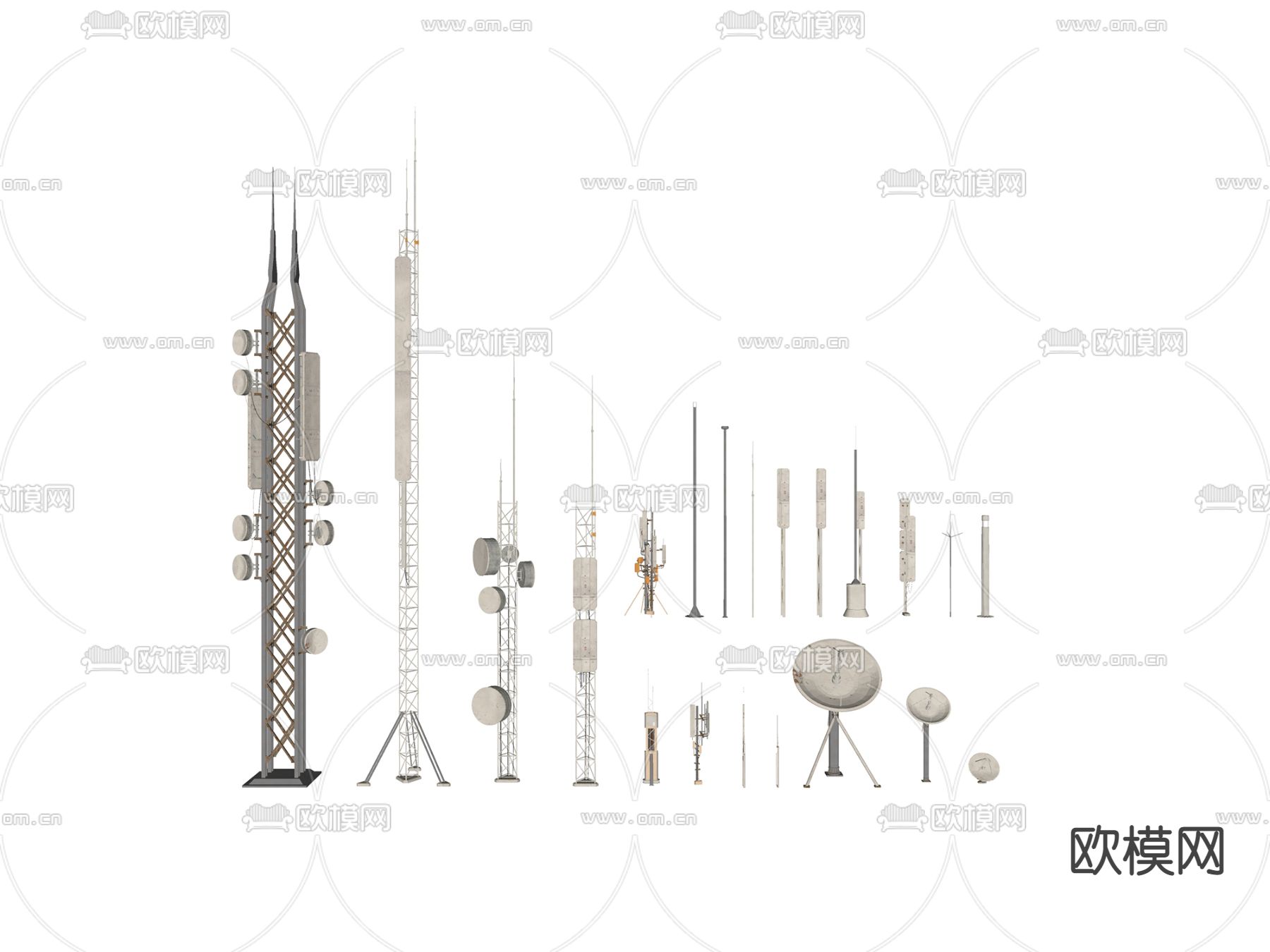 现代信号发射塔通讯塔su模型下载（渲染图2）