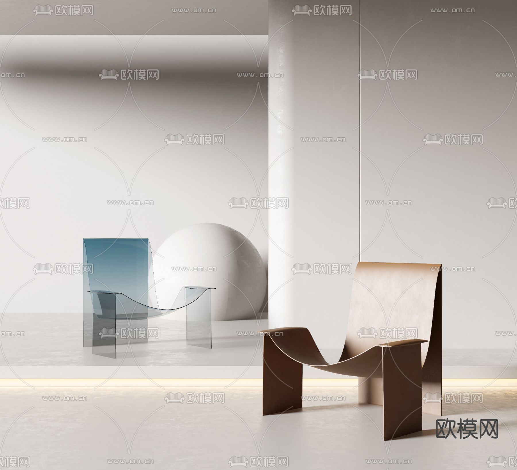 Minotti 现代皮革休闲椅子3d模型下载
