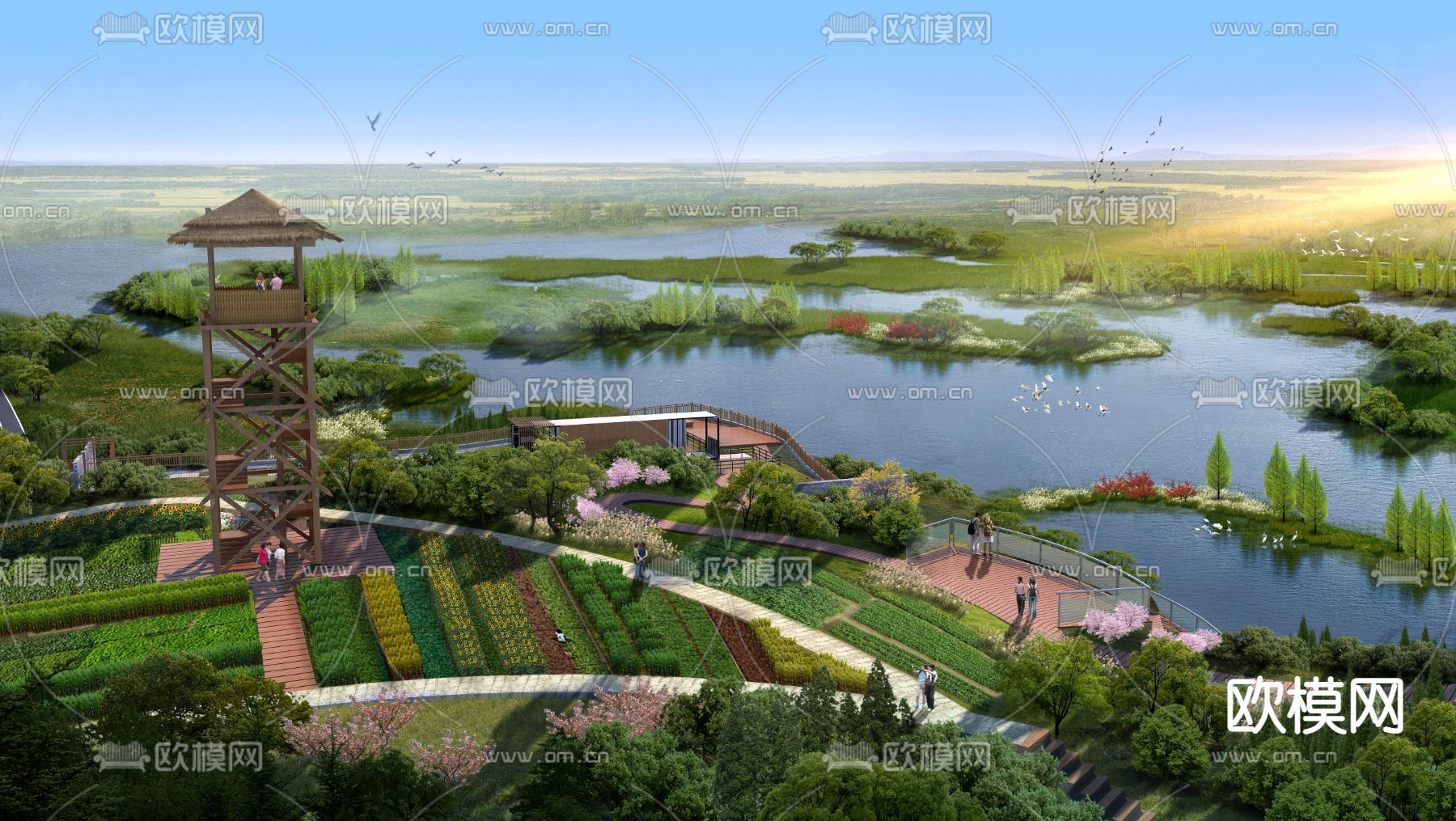 现代田园园林景观psd下载