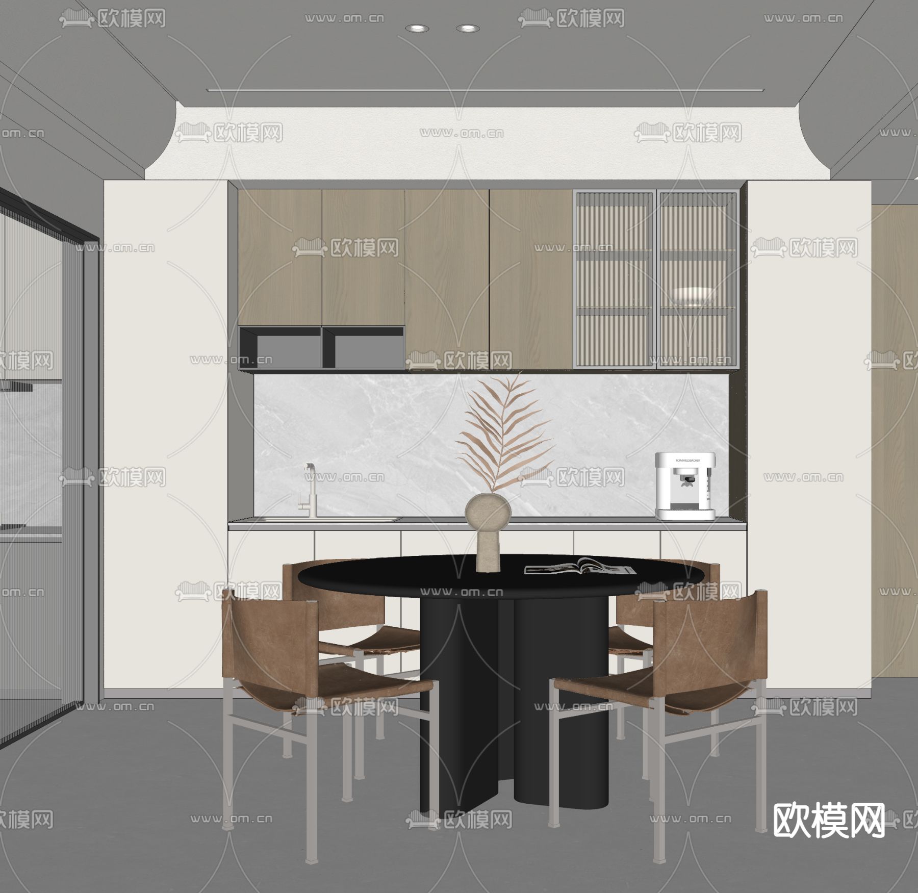 现代极简餐厅su模型