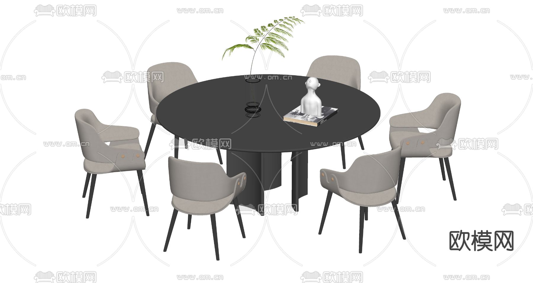现代圆形餐桌椅su模型下载（渲染图2）