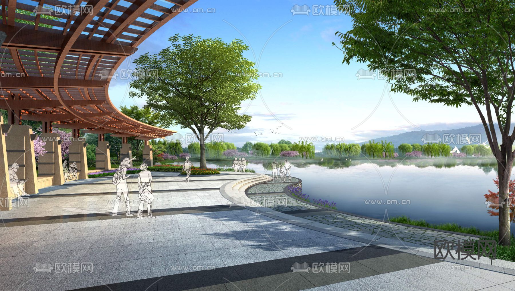 现代河道园林景观psd下载