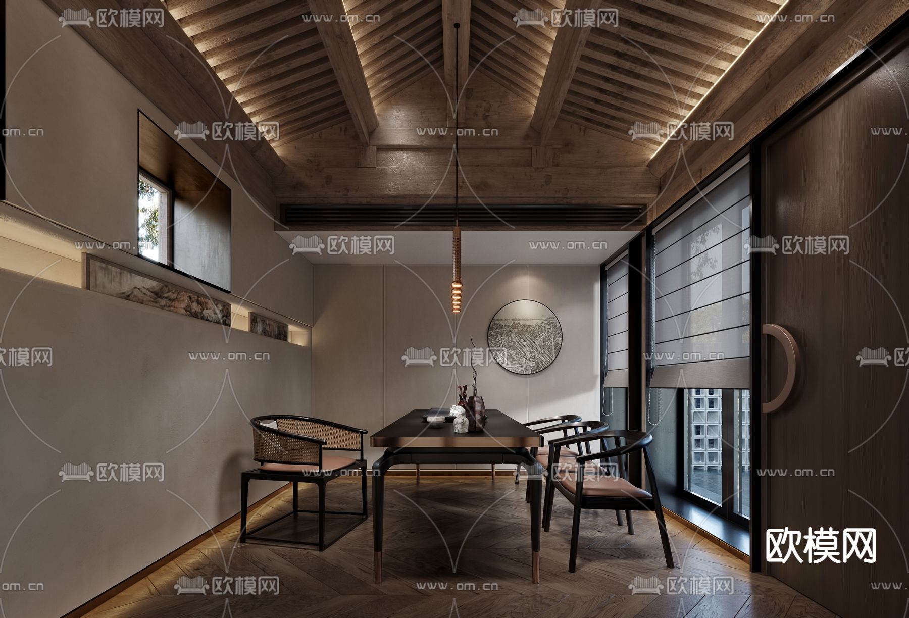 新中式茶室su模型