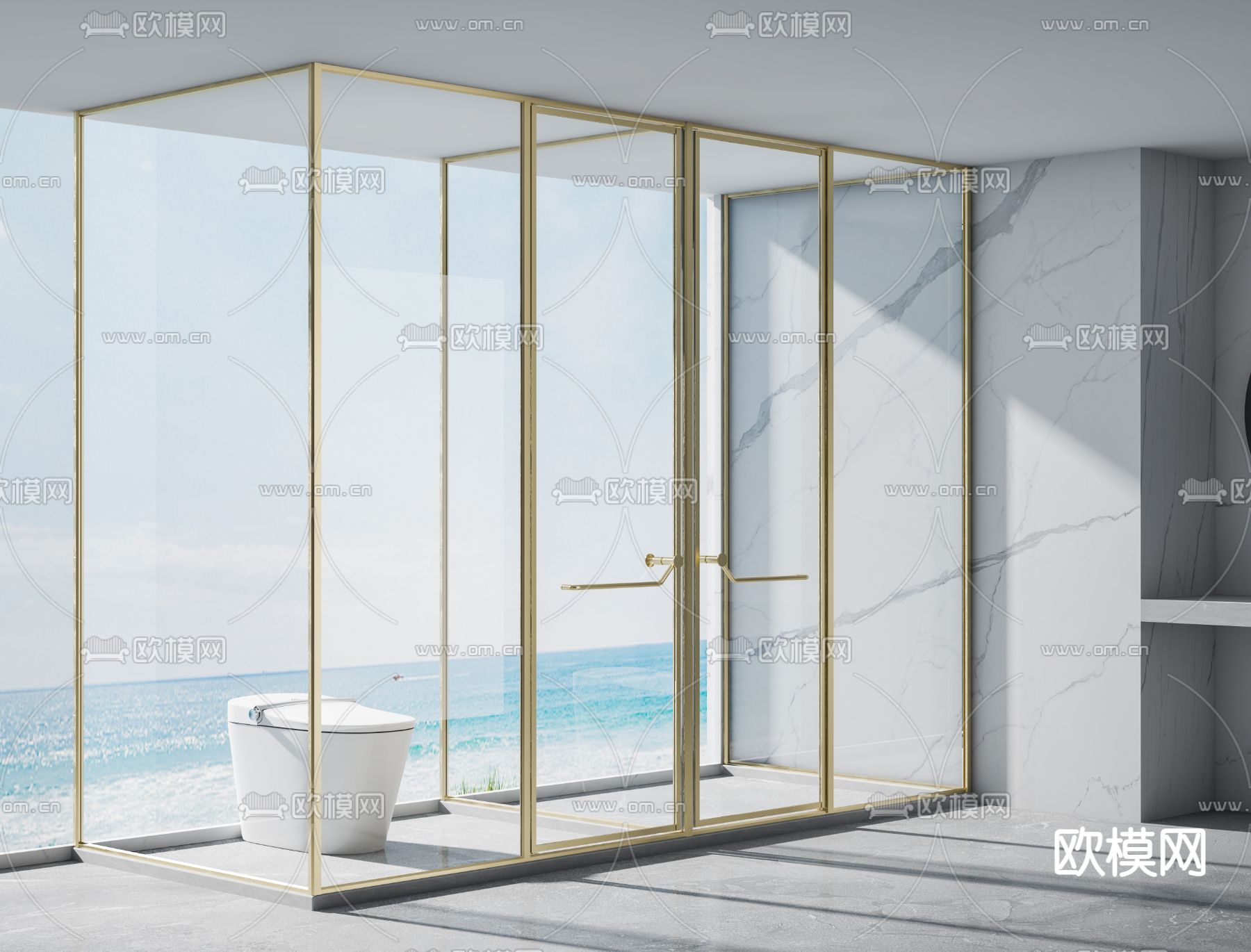 现代玻璃淋浴房3d模型下载（渲染图1）