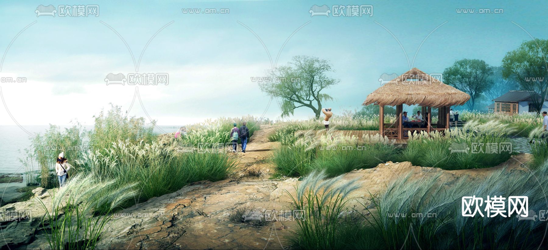 新中式农村山地园林景观psd下载