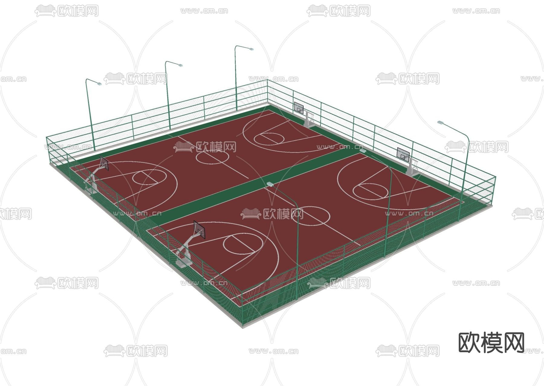 现代篮球场运动场su模型下载（渲染图2）