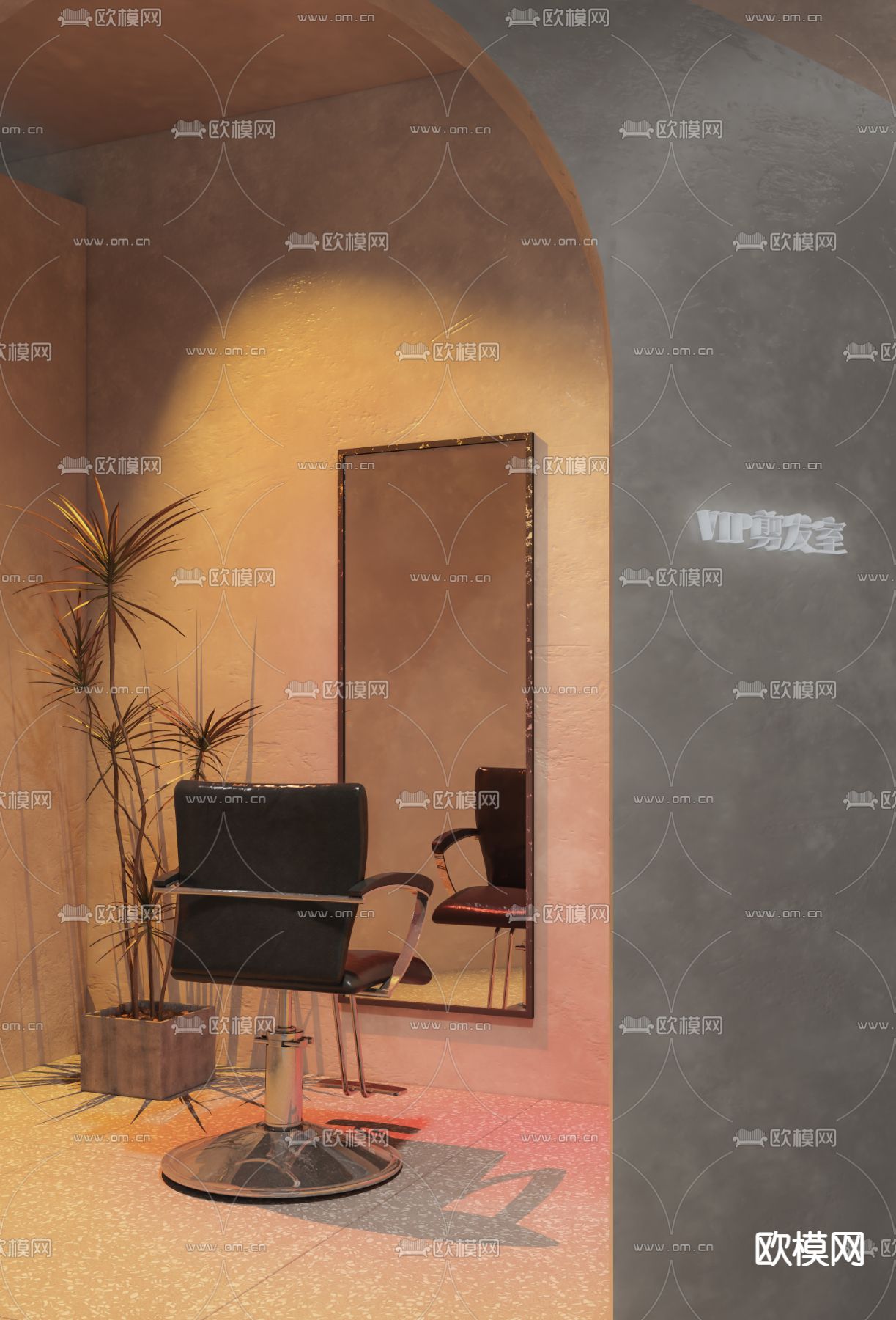 侘寂理发椅理发镜3d模型下载