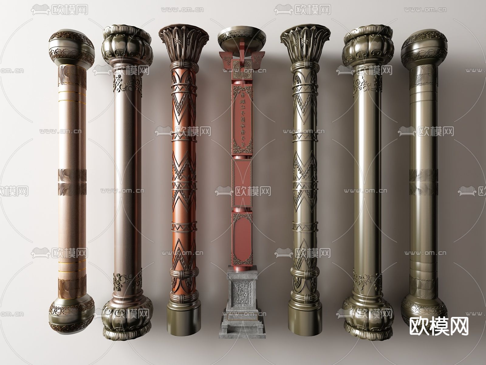 中式盘龙柱栓马柱su模型下载（渲染图1）