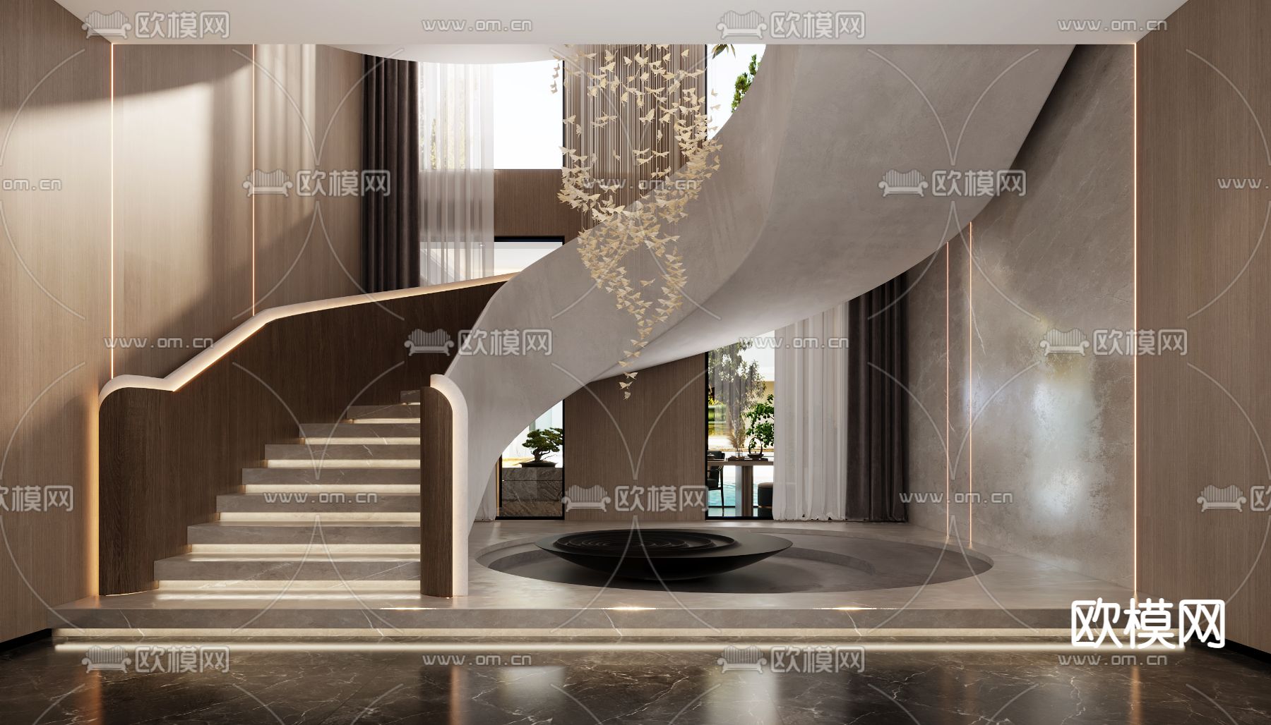 现代别墅楼梯间3d模型下载