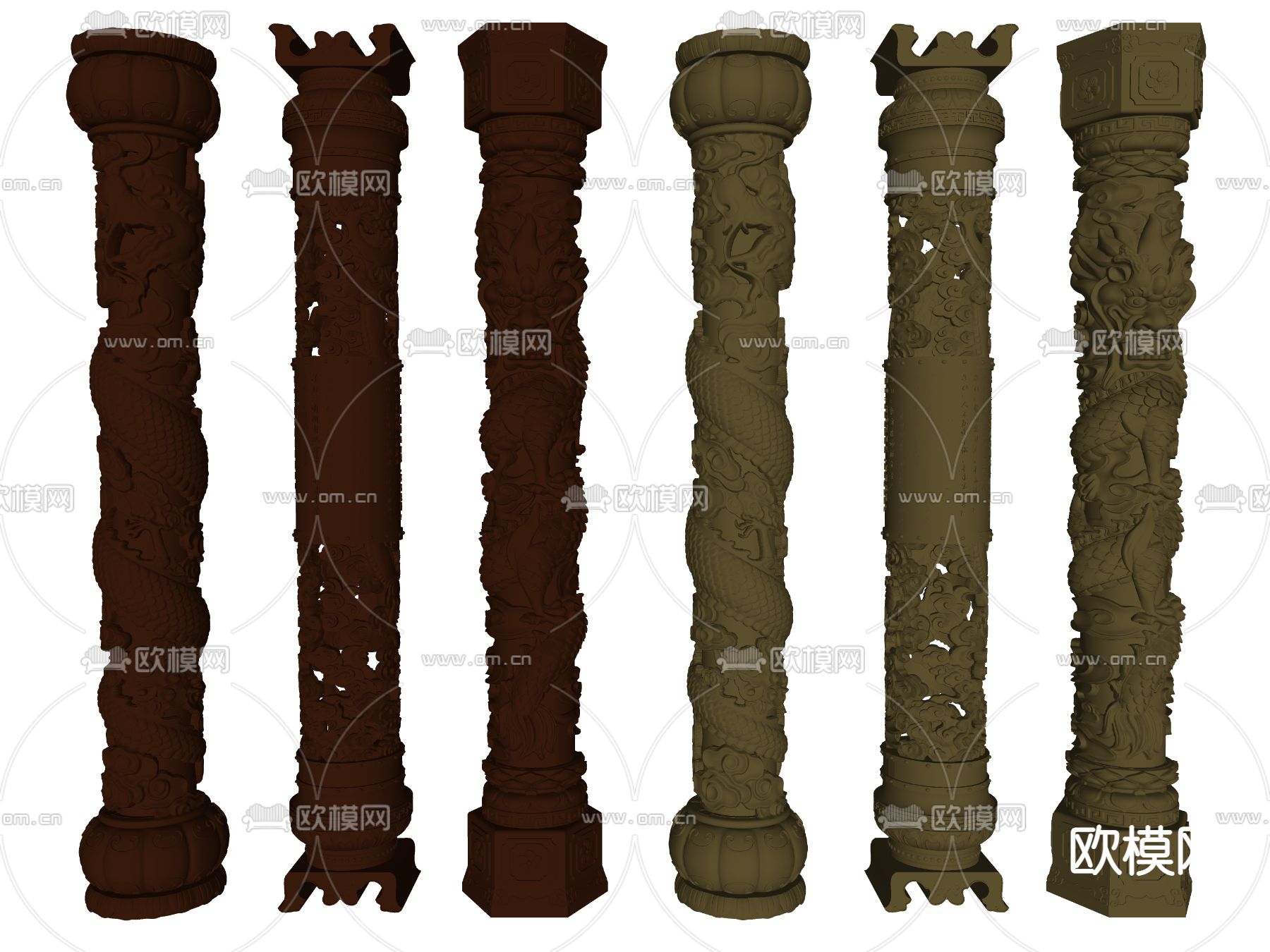 中式盘龙柱栓马柱su模型下载（渲染图2）