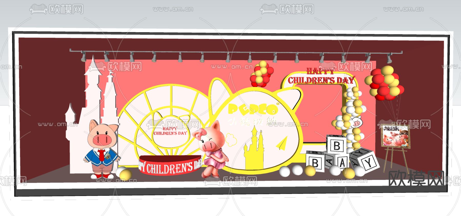 现代小猪美陈橱窗su模型下载