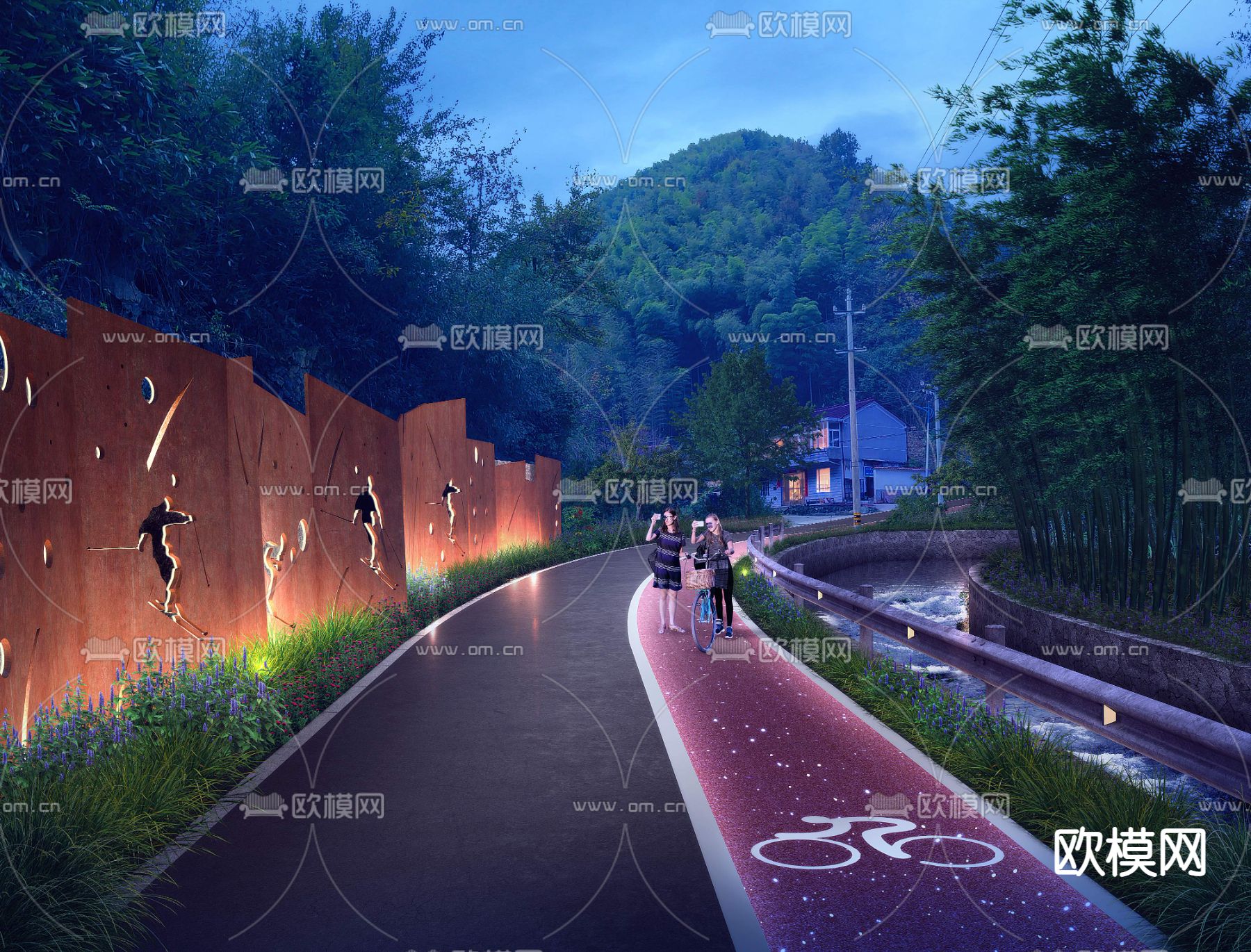 现代公园园林夜景景观psd下载_ID12063022_3dmax免费模型-欧模网