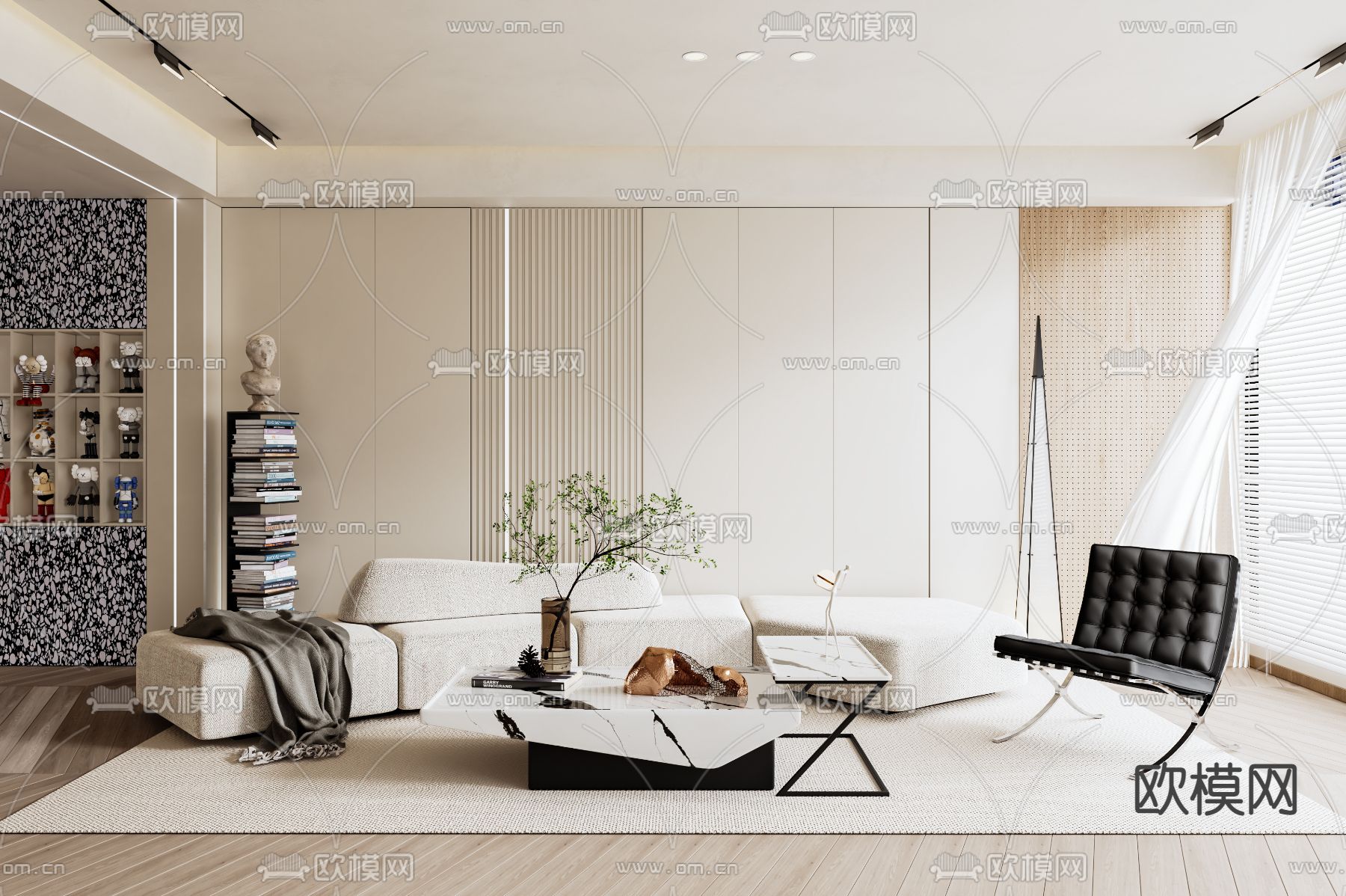 现代客厅su模型下载（渲染图1）