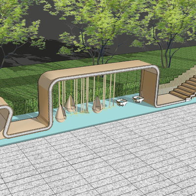  现代公园儿童秋千su模型 