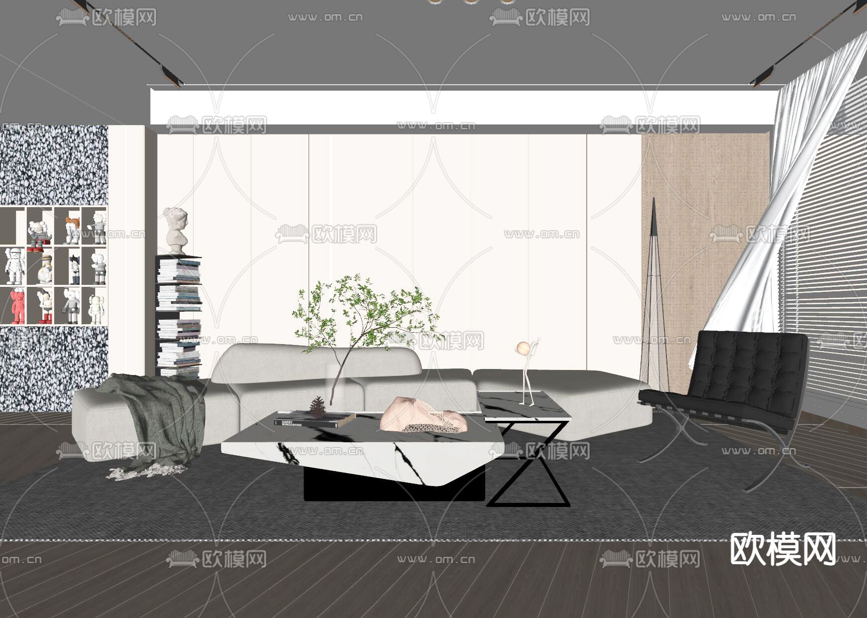 现代客厅su模型下载（渲染图2）