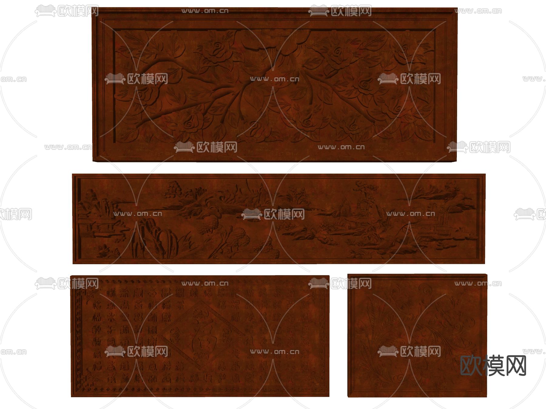 中式雕花浮雕墙饰挂件su模型下载（渲染图2）