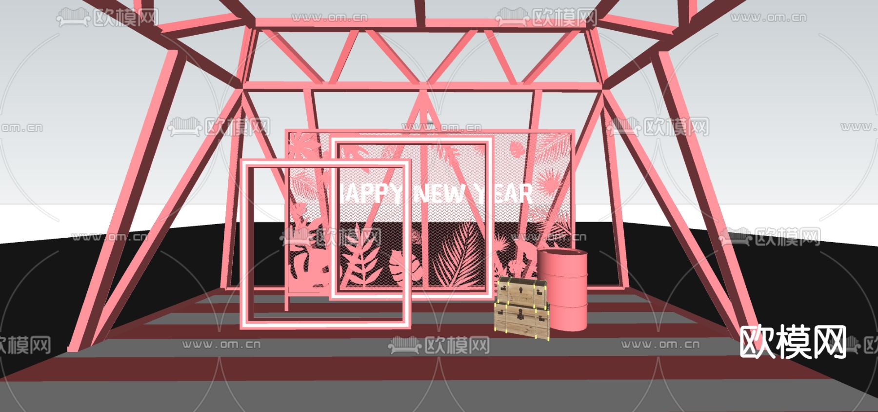 现代商场新年美陈su模型下载