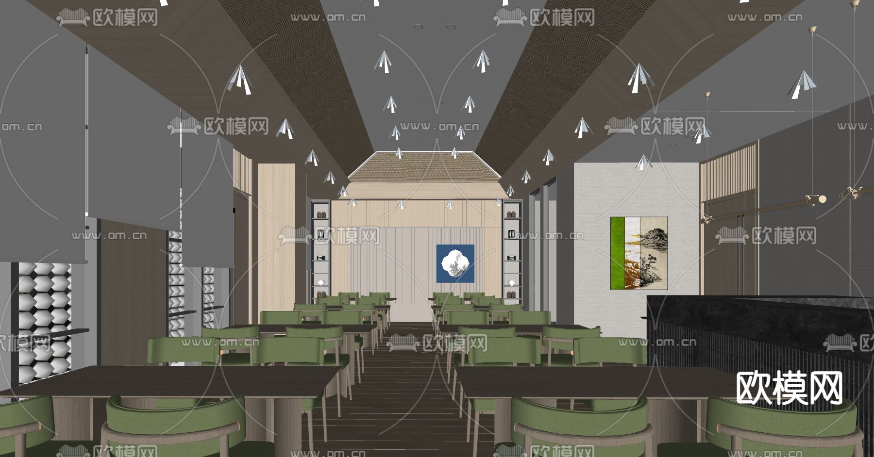 新中式餐厅su模型下载（渲染图2）