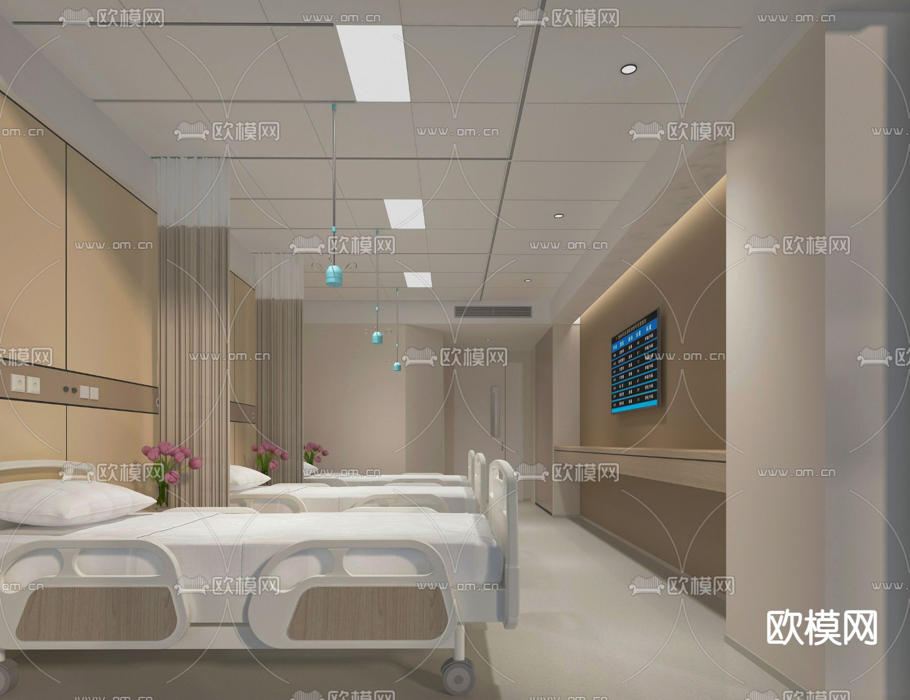 现代医院病房护理3d模型下载（渲染图2）