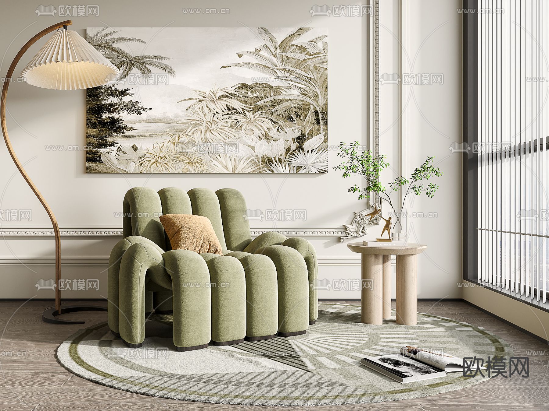 法式绿色八爪鱼休闲沙发3d模型下载