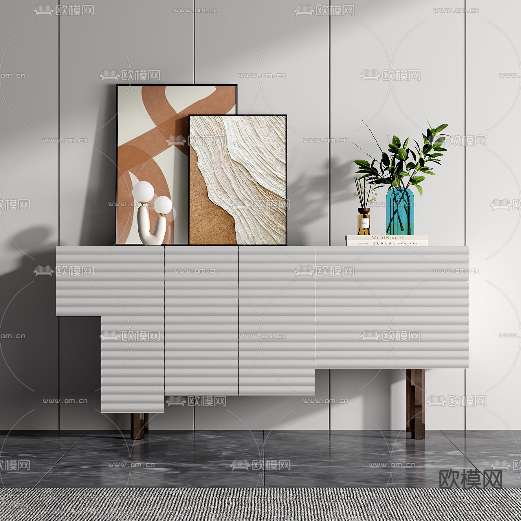 现代轻奢边柜3d模型下载