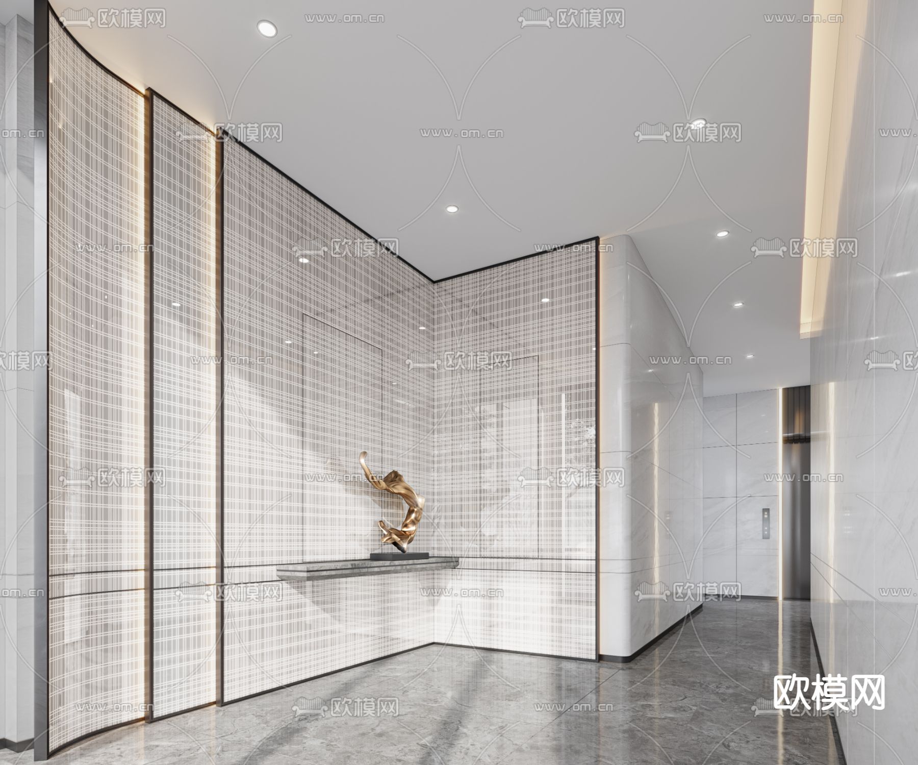 现代办公楼走廊3d模型下载