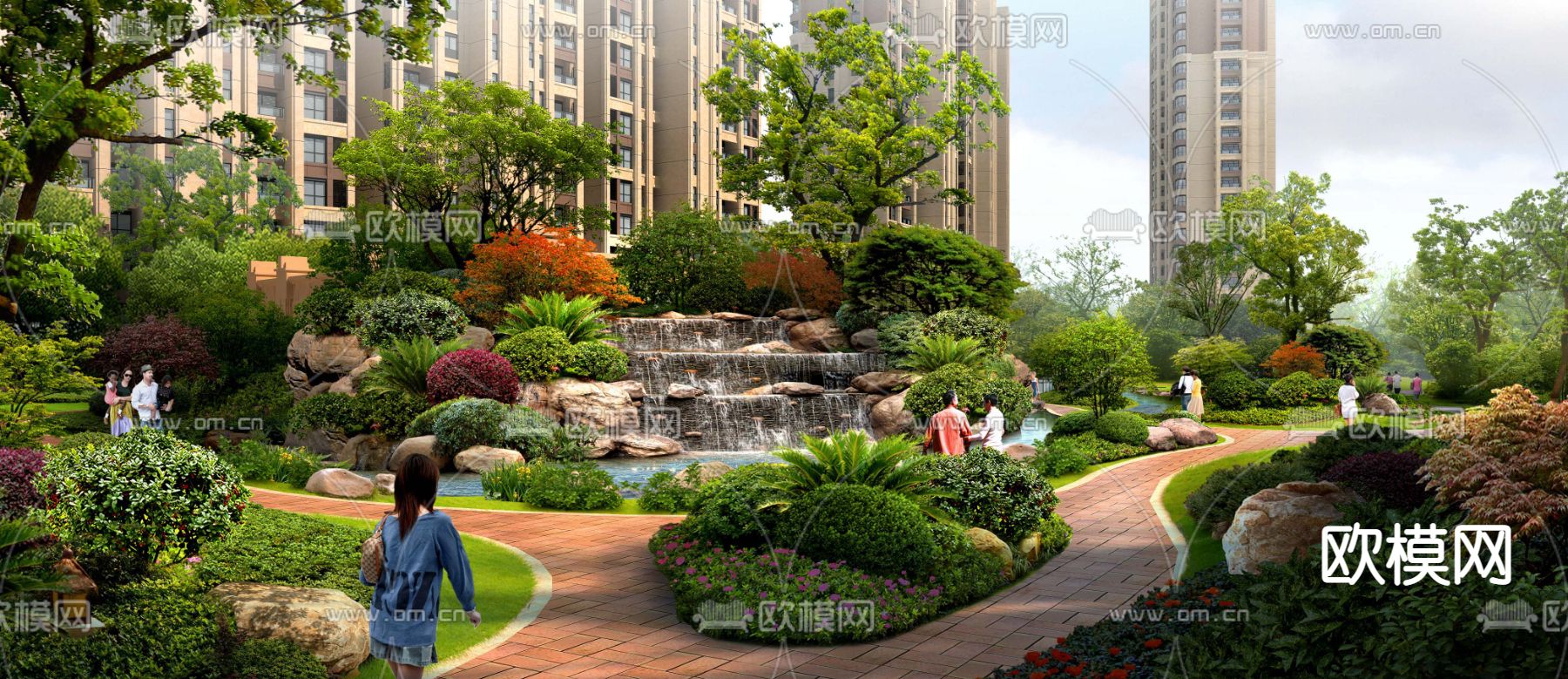 现代公园流水园林景观psd下载_ID12062915_3dmax免费模型-欧模网