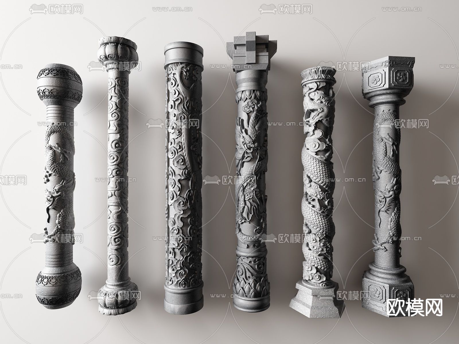 中式盘龙柱栓马柱su模型下载（渲染图1）