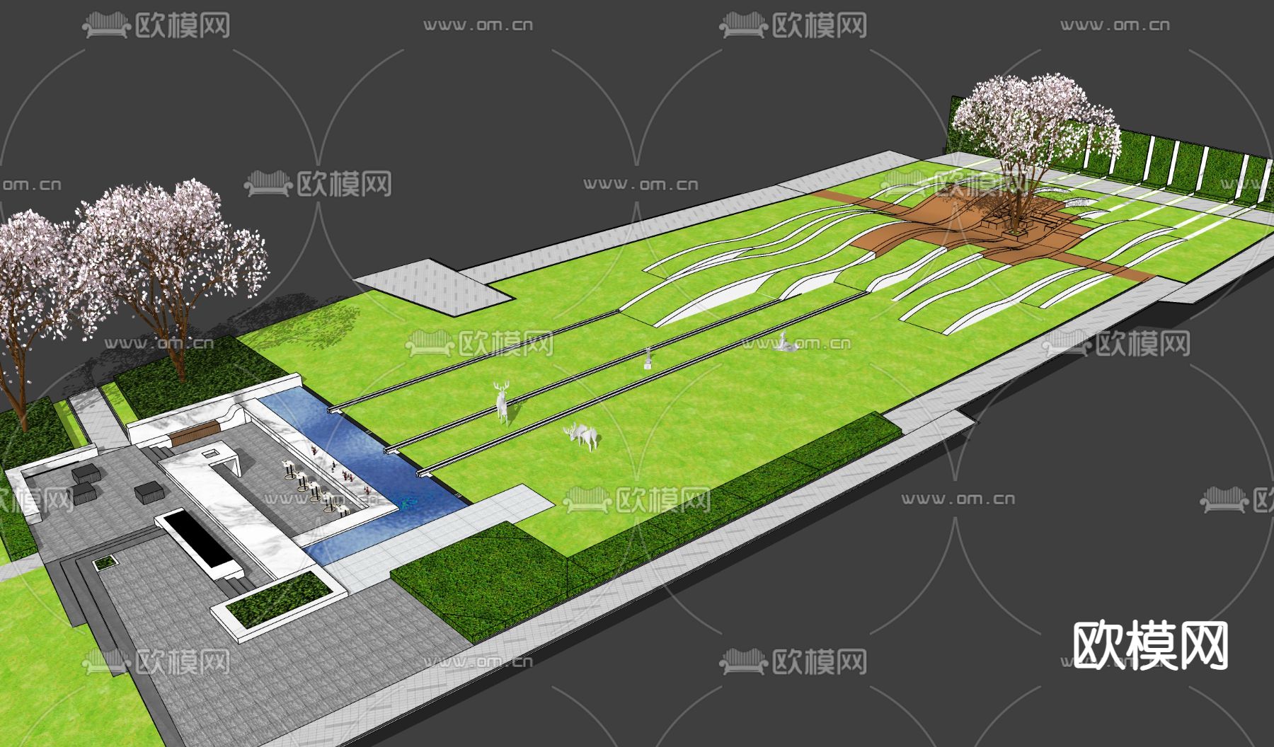 现代波浪草阶草坪小品su模型下载_ID12062920_sketchup模型下载-欧模网