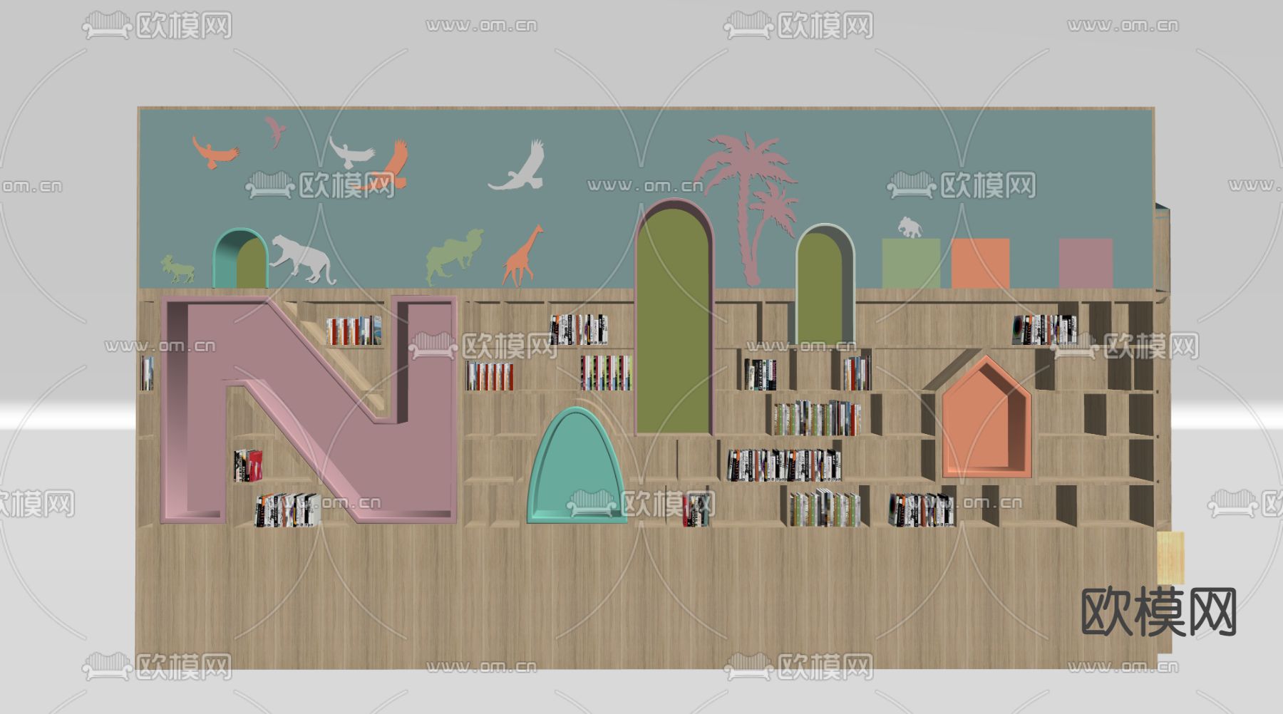 现代儿童书柜su模型下载（渲染图3）