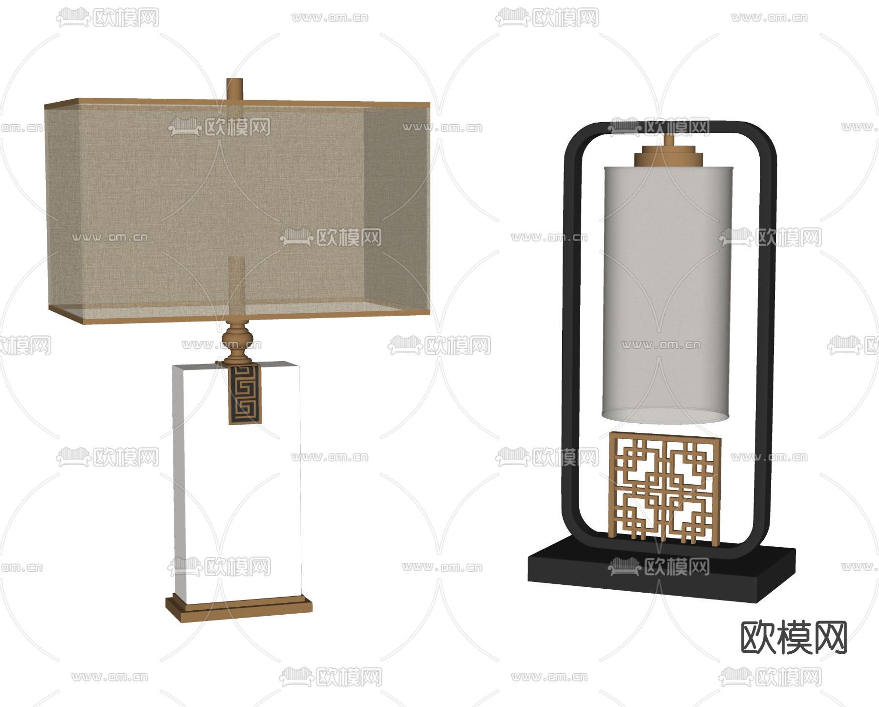 新中式轻奢台灯su模型下载（渲染图2）