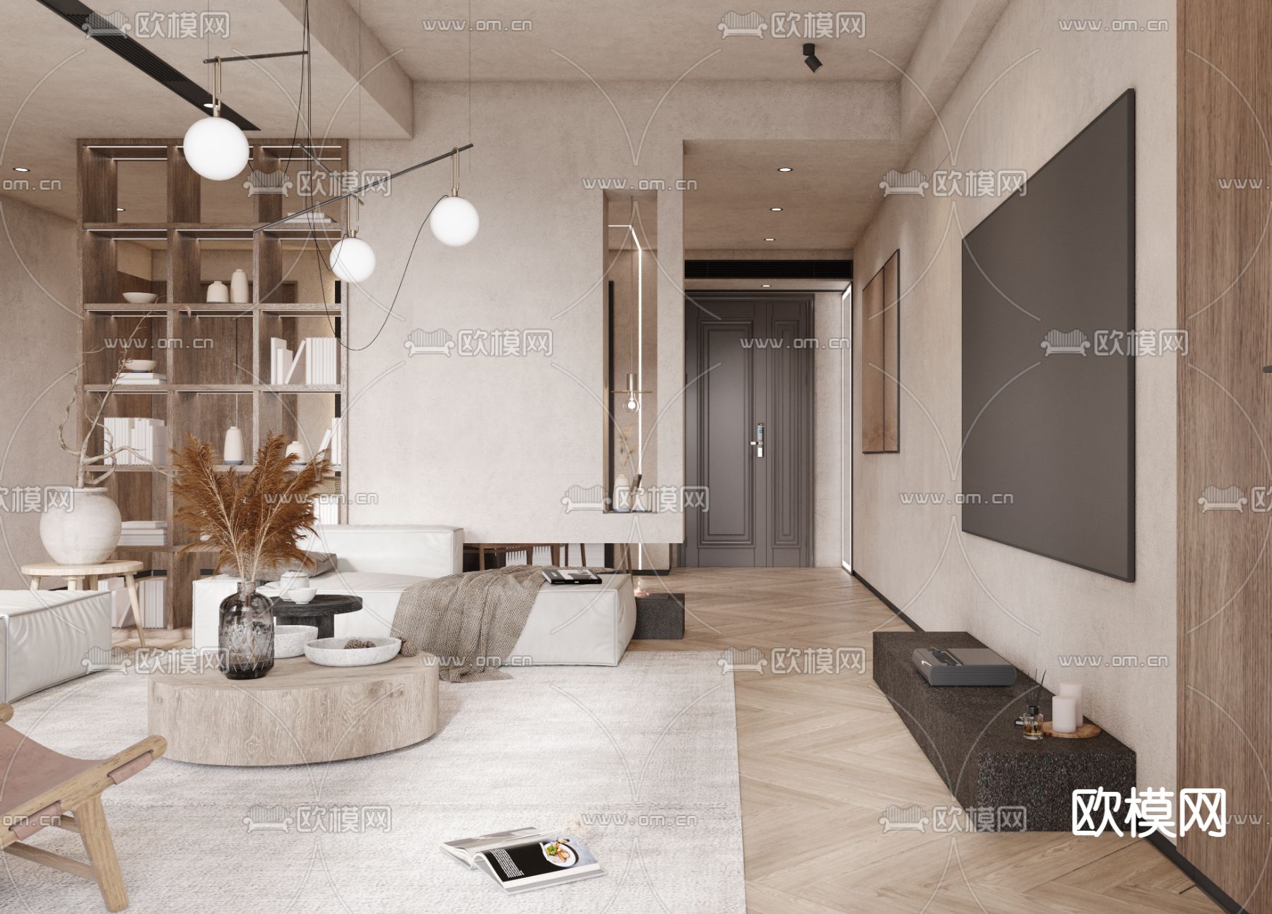 侘寂客厅餐厅3d模型下载（渲染图3）