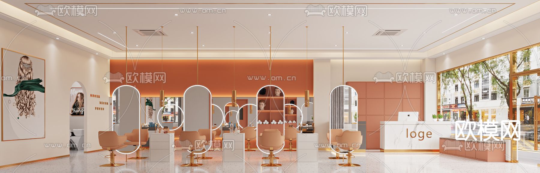 现代美发店理发店3d模型下载（渲染图1）