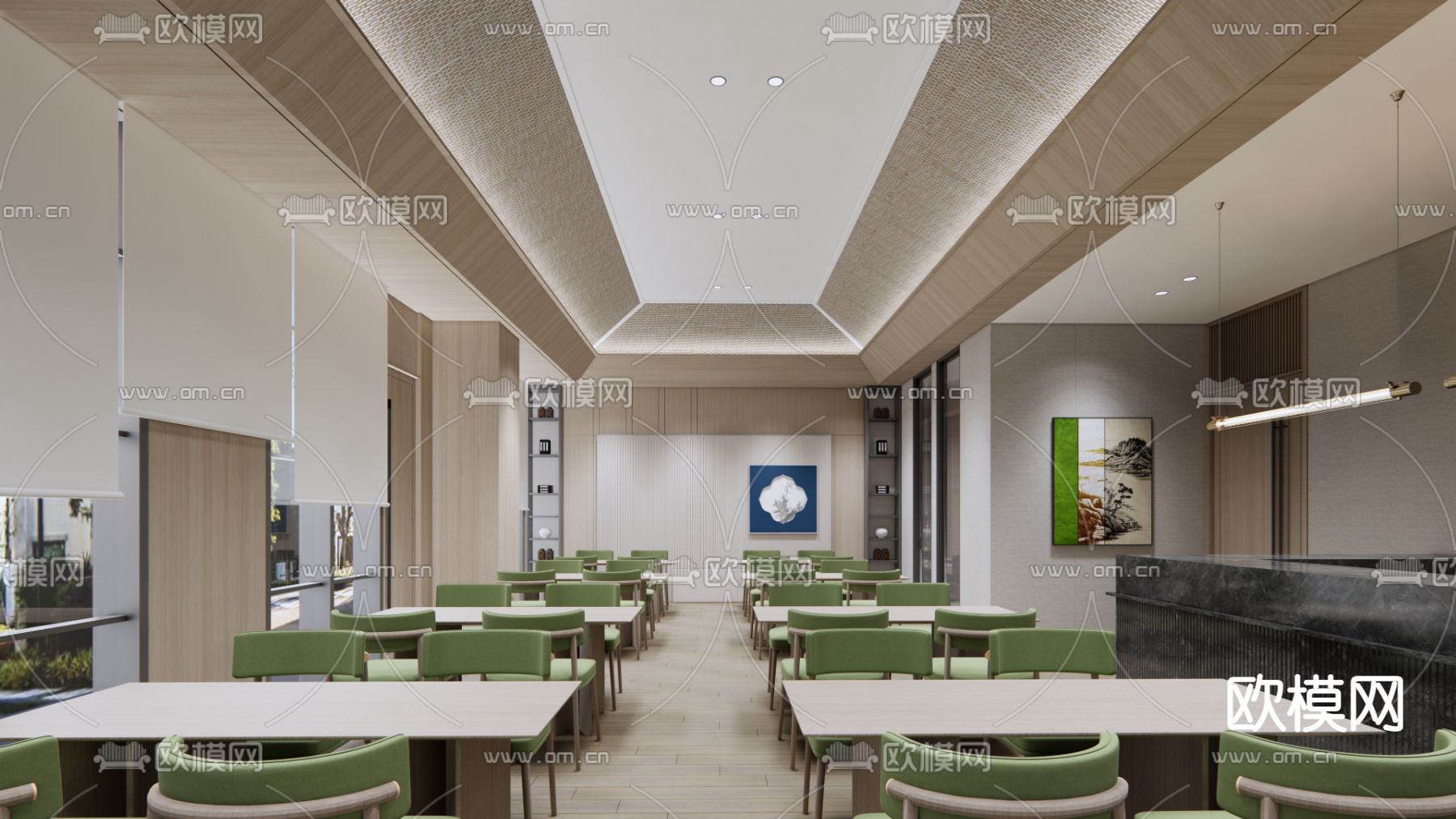 新中式餐厅su模型下载（渲染图1）