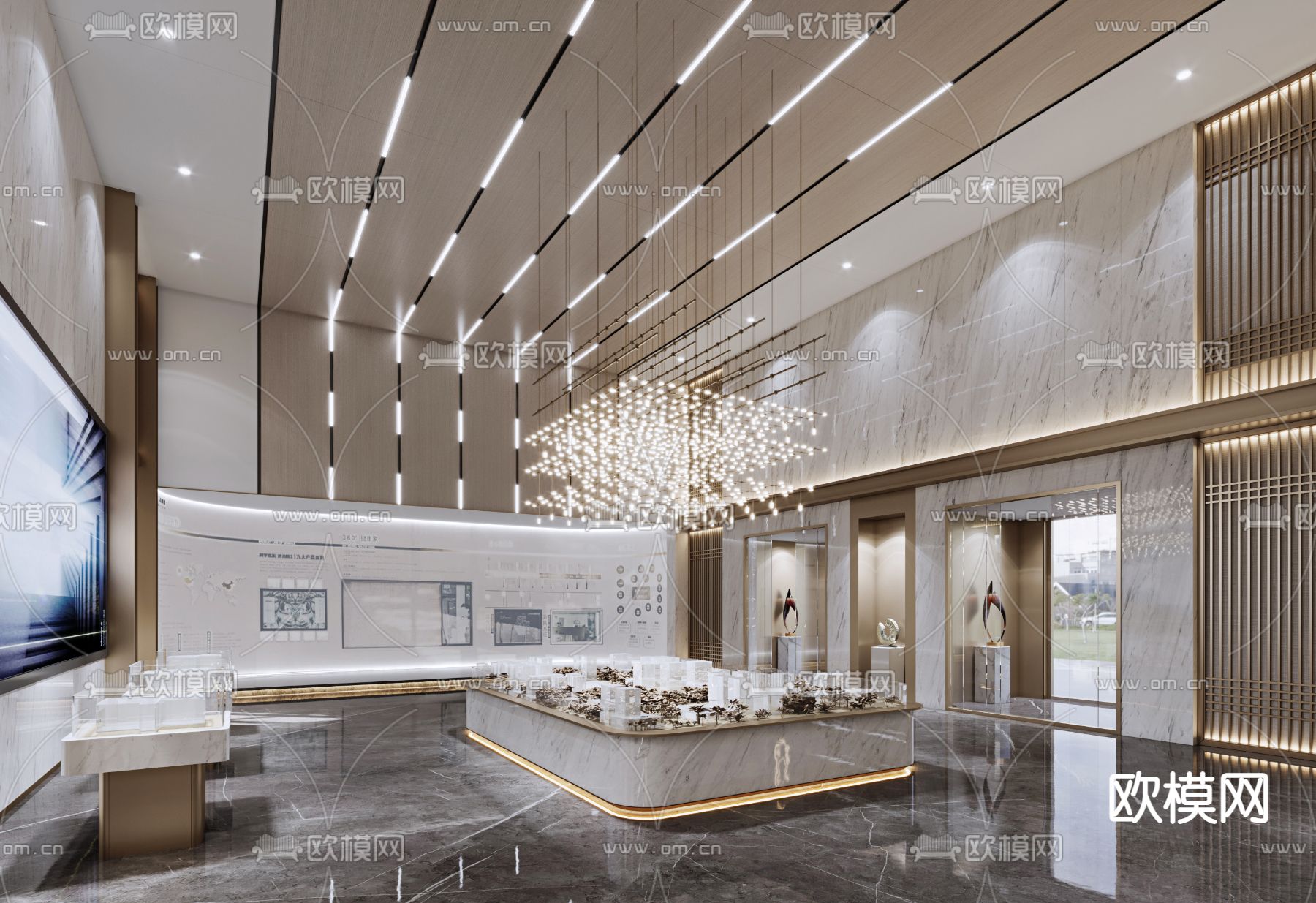 现代售楼处沙盘区3d模型下载（渲染图2）