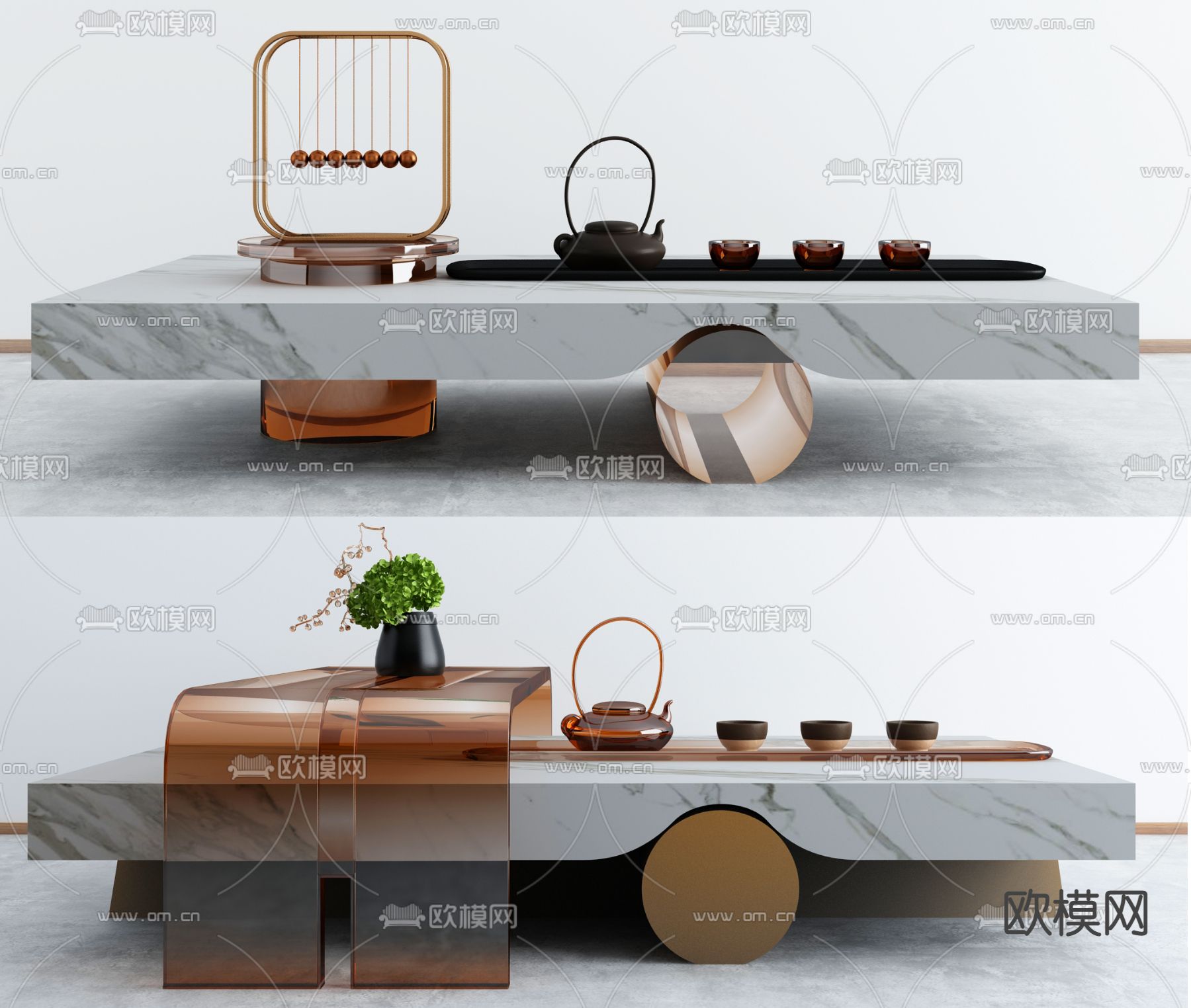 现代大理石茶几3d模型下载