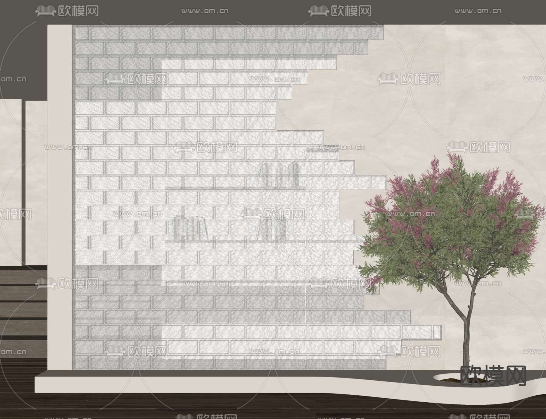 现代玻璃砖隔断su模型下载（渲染图2）