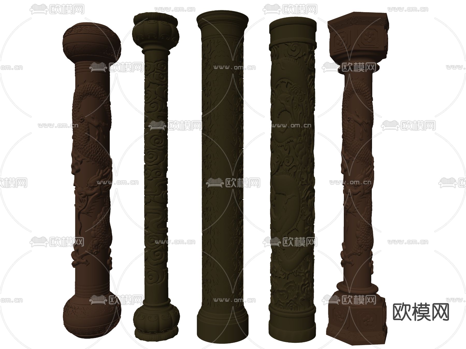 中式盘龙柱雕花柱子su模型下载（渲染图2）