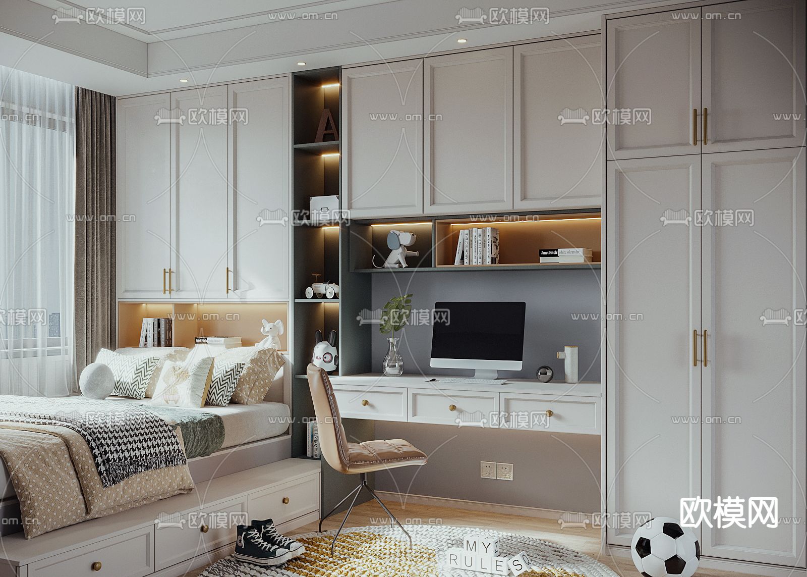 简欧榻榻米卧室3d模型下载